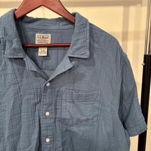 Vintage LL Bean Gauze Button Up Shirt Men’s XL Short Sleeve Teal Beach Coastal